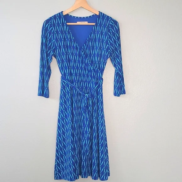 41 Hawthorn Small Blue and Aqua Faux Wrap Dress - Picture 1 of 11
